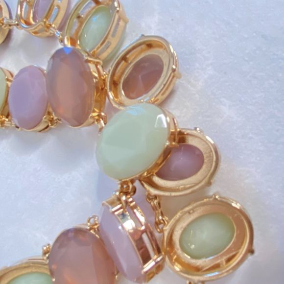 Talbots Necklace Large Oval Egg Pastel Facetted Stones Gold Tone Bezel Settings - Picture 5 of 8